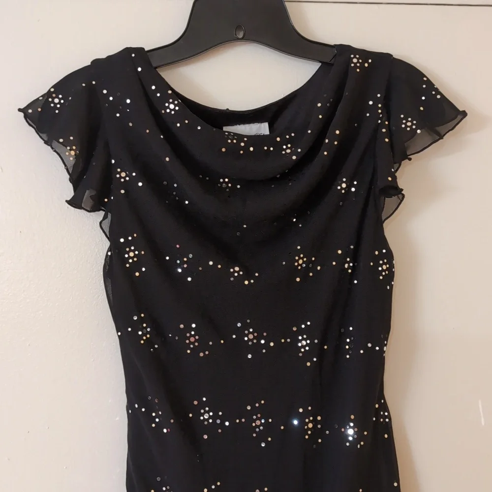 Disorderly Kids Elegant Black Sequin Beaded Asymmetrical Black Dress 14
